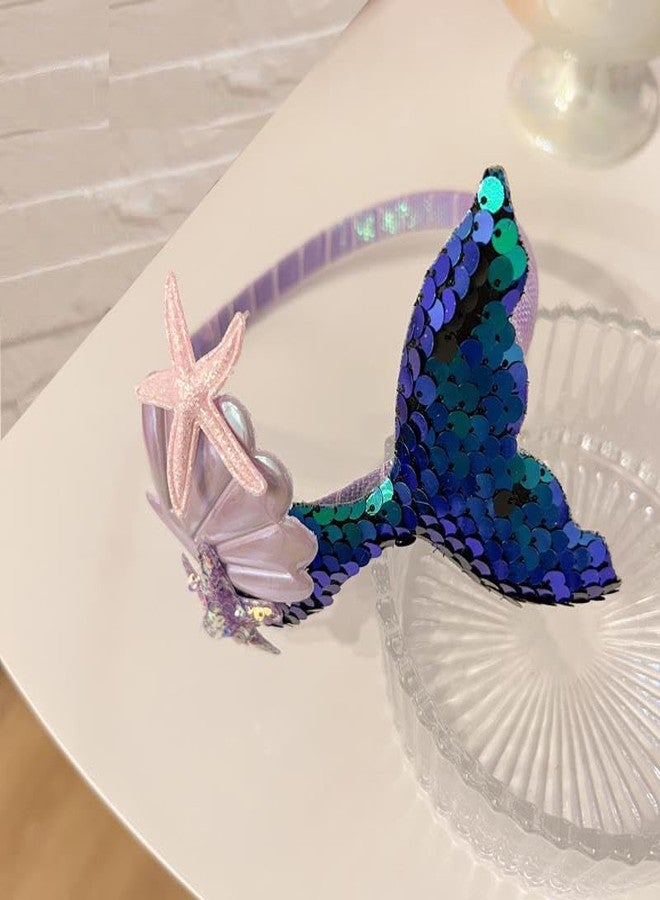 RFTWXHPN Little Mermaid Headband for Girls - Sequins Glitter Fish Tail Head Band With Green Starfish - Hair Accessories for Women - Fishtail Crown - Image 3